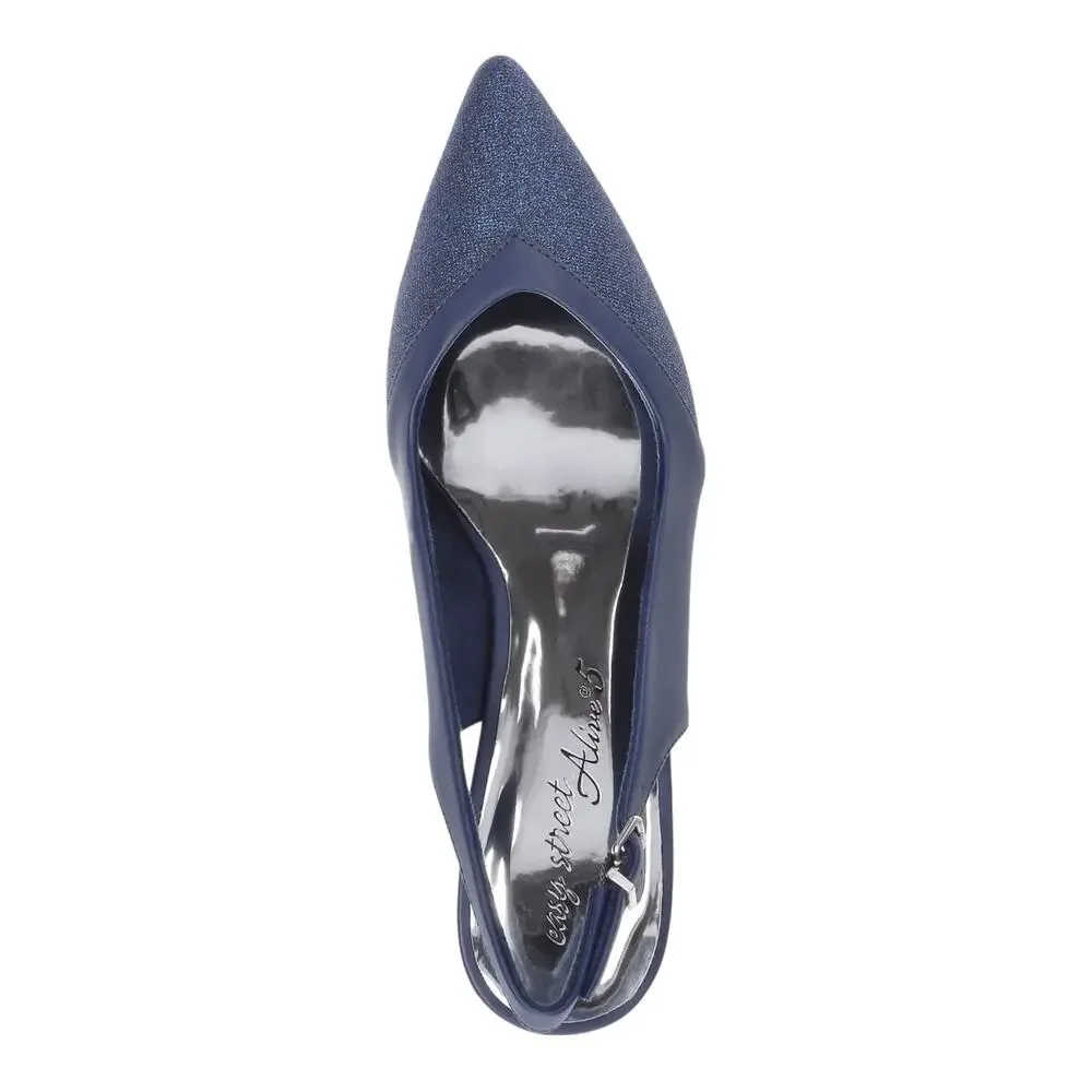 Easy Street Women's Vivid Slingback Kitten Heel Pumps Navy Glitter Size 9 1/2